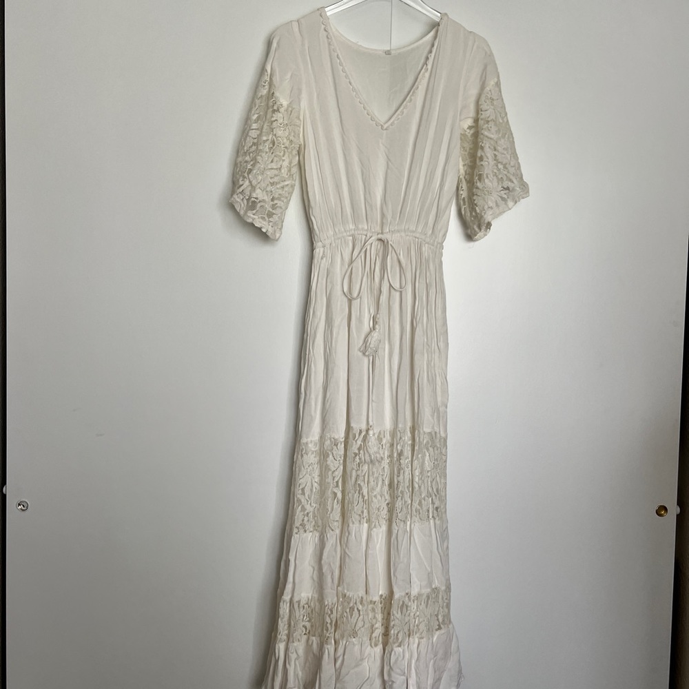Boho White Lace Maxi Dress